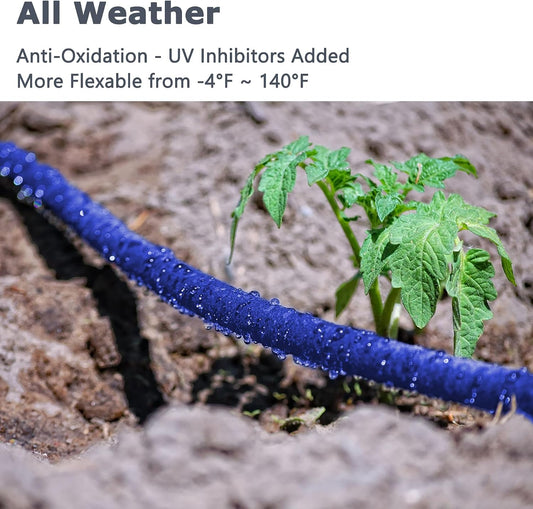 Durable Soaker Hose - Saves 70% Water, Waters Roots Directly for Plants, Flexible & Easy Setup for Garden Beds, Vegetables, Flowers, Blue, 50FT