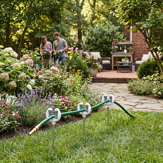 Heavy Duty Garden Hose Holder with Top Roller Spike, Water Hose Pipe Positioning Guide 10.6" x 4.7", Hose Storage Hook, Hose Management Organizer, Hose Guide Anchor for Lawn & Yard