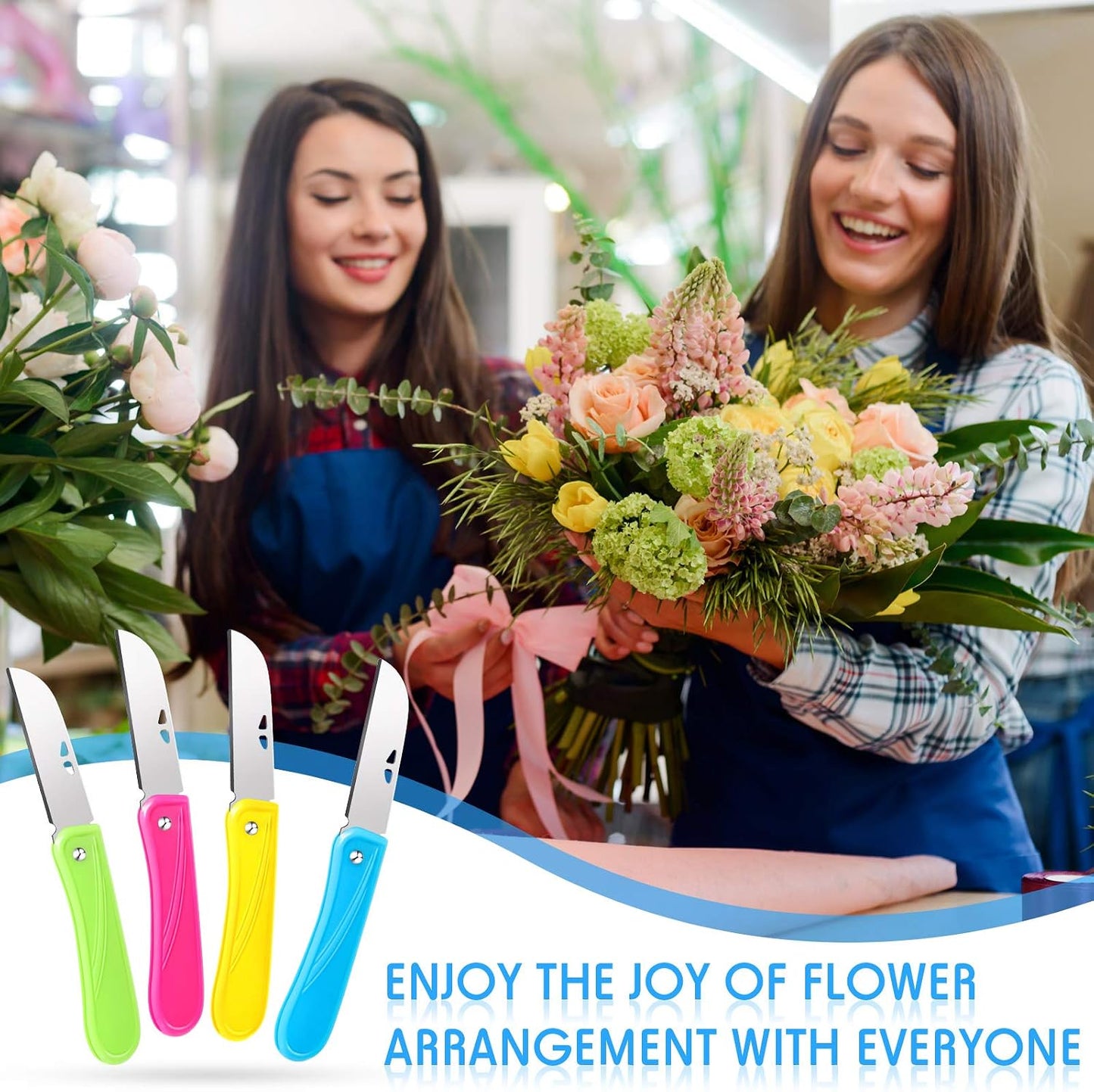 12 Pcs Floral Knife Pruning Knives Garden Hand Pruner Stainless Steel Blade Foldable Florist Knife with Blue Yellow Green Rose Red Cover, Pruner for the Garden Grafting