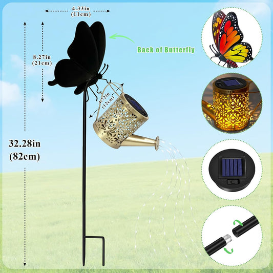 Solar Watering Can Lights Butterfly Hook Outdoor Garden Decor