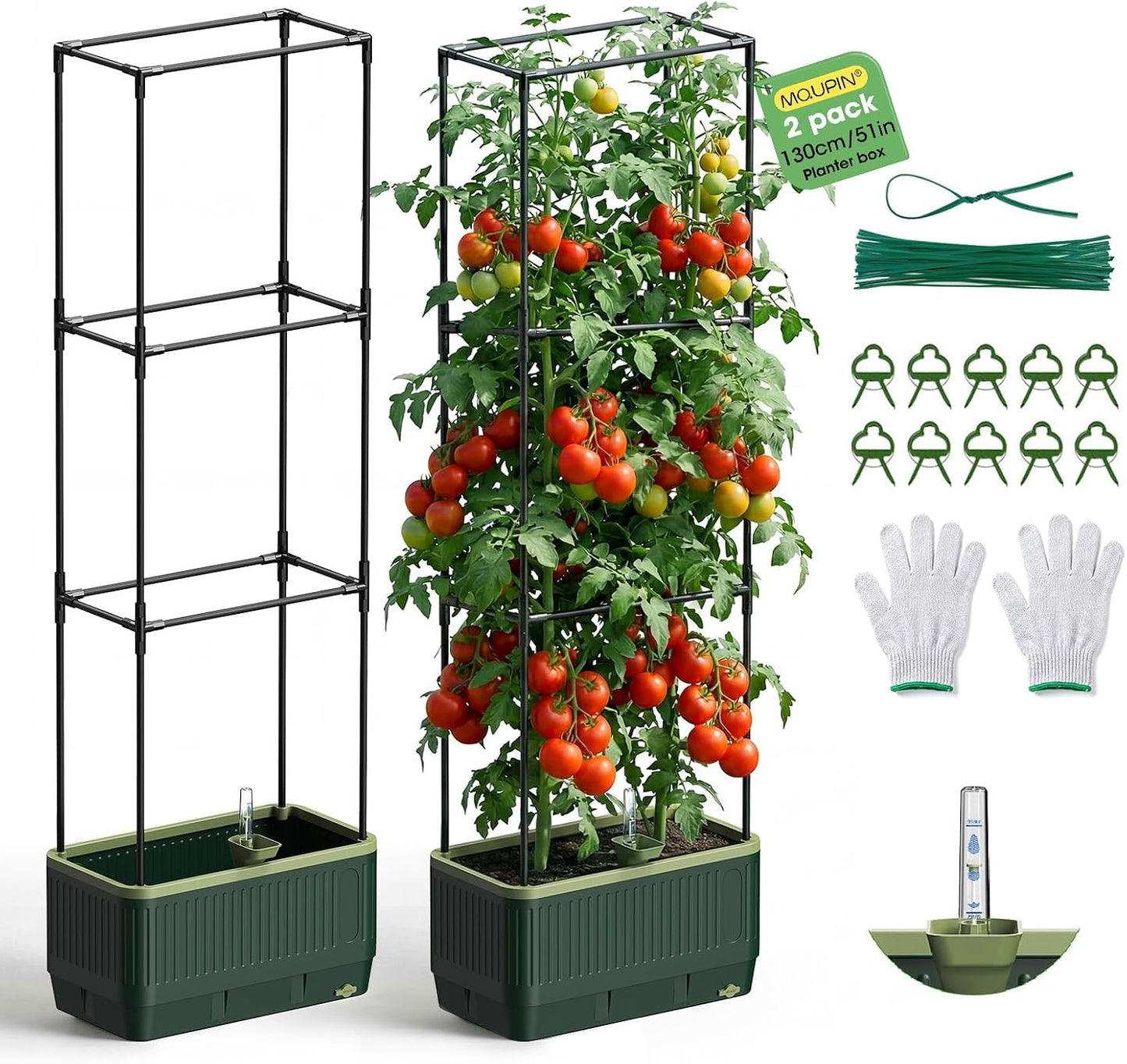 Raised Garden Bed Tomato Planter with Trellis, 52" Self Watering Tomato Planter with Water Level Indicator, Larger Rectangular Tomato Cages for Indoor & Outdoor Climbing Vegetable and Plants (1)