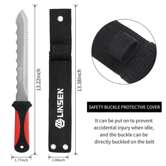Linsen-Outdoor Stainless Steel Garden Knife with 7.8" Blade, Double Side Utility Sod Cutter Lawn Repair Garden Knife with Nylon Sheath