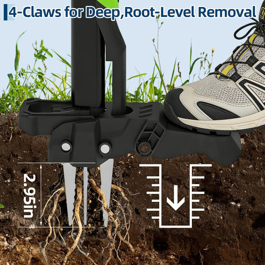 4-Claw Stand Up Weed Puller Tool, 40'' Heavy Duty Manual Weeding Tool with Ergonomic Handle, Effortless Weed Removal & Ejector Design for Lawn, Garden – No Bending or Kneeling