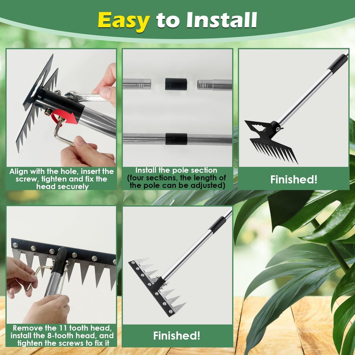 Weed Puller Tool with Long Handle, 60" Manual Weeder Remover Tool, 2 in 1 Hand Weed Rake and Garden Hoe for Gardening, Uprooting Weeding Tool for Yard, Lawn, Patio, Garden