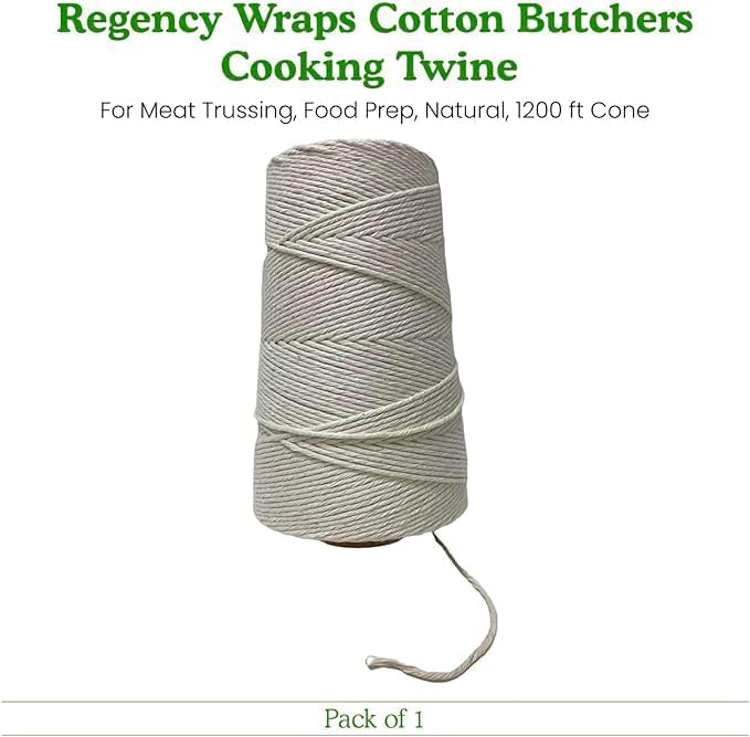 Regency Wraps Butchers Cooking Twine on Holder with Cutter, Heavy Duty, 500ft, 16 Ply, 2.4mm Food-Safe Cotton Kitchen String for Turkey Trussing, Meat Prep, Crafting
