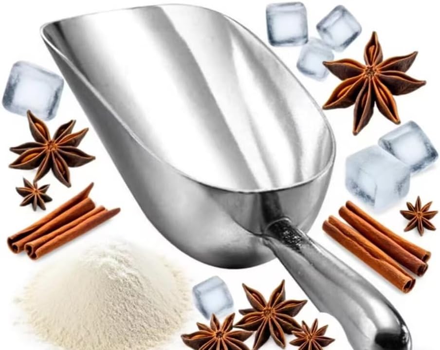 HORNO Pack of 2 Silver Cast Aluminum Shovel Scoops,Ideal for Ice Cube, Coffee Bean, Food, Candy, Flour, Dry Goods,Spice(12oz)