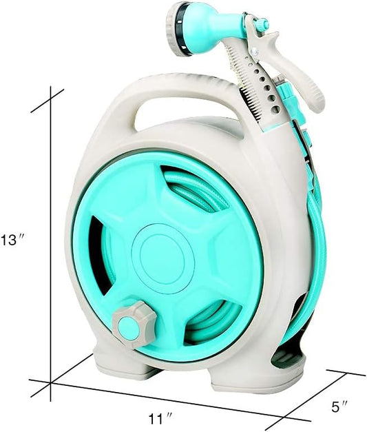 YEFA Retractable Garden Hose Reel - Convenient 50 FT Portable Hose with 6-Function Spray Nozzle for Versatile Watering, Cleaning, and More (Green)