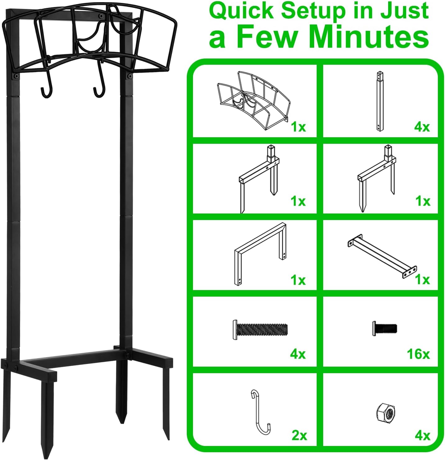 Garden Hose Holder, Heavy Duty Metal Water Hose Holder 160-Feet Capacity, Detachable Freestanding Hose Hanger with 2 Tool Hooks, Garden Hose Storage Rack, Black