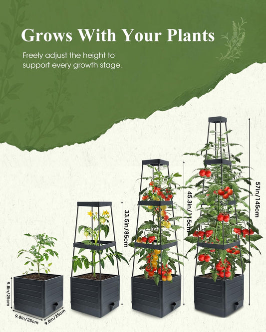 2-Pack Tomato Planter with Trellis, 57" Self-Watering Raised Garden Bed Planter Box, Tomato Cages for Indoor & Outdoor Climbing Plants, Vines, Vegetables, and Flowers (57x9.8x9.8IN)
