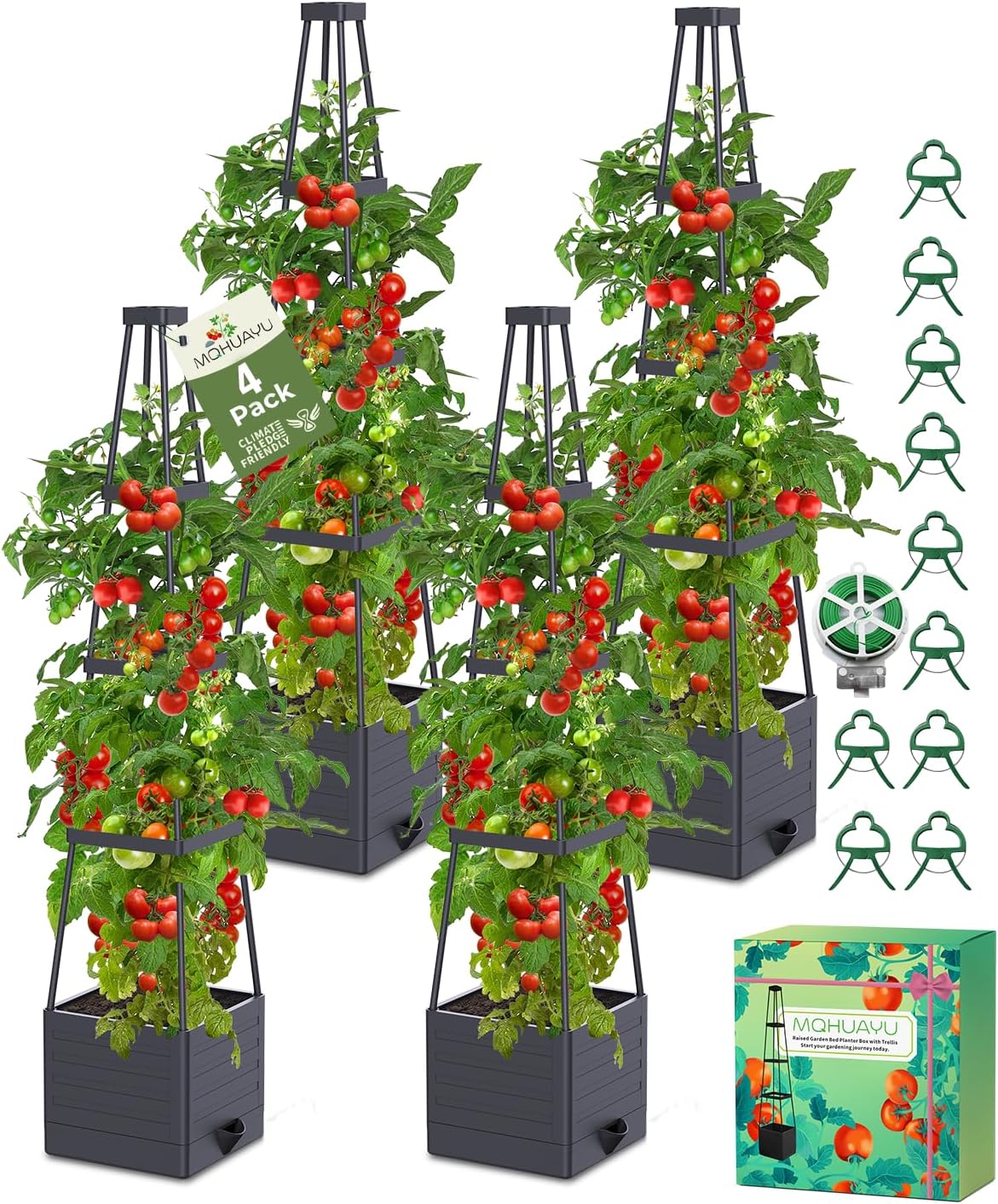 2-Pack Tomato Planter with Trellis, 57" Self-Watering Raised Garden Bed Planter Box, Tomato Cages for Indoor & Outdoor Climbing Plants, Vines, Vegetables, and Flowers (57x9.8x9.8IN)