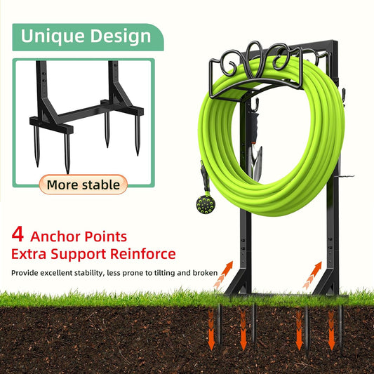 Garden Hose Holder Reel, Upgraded Metal Hose Reels Holds 150ft Hose | Heavy Duty Freestanding Water Hose Holders, Detachable Hose Storage Hanger for Outside - Flower Vine