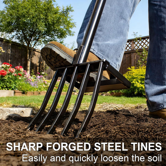 VNIMTI Pitchfork for Gardening, Heavy Duty Pitch Fork with Steel Handle, 5 Tines Garden Fork for Loosening Soil, Digging, 45 Inches