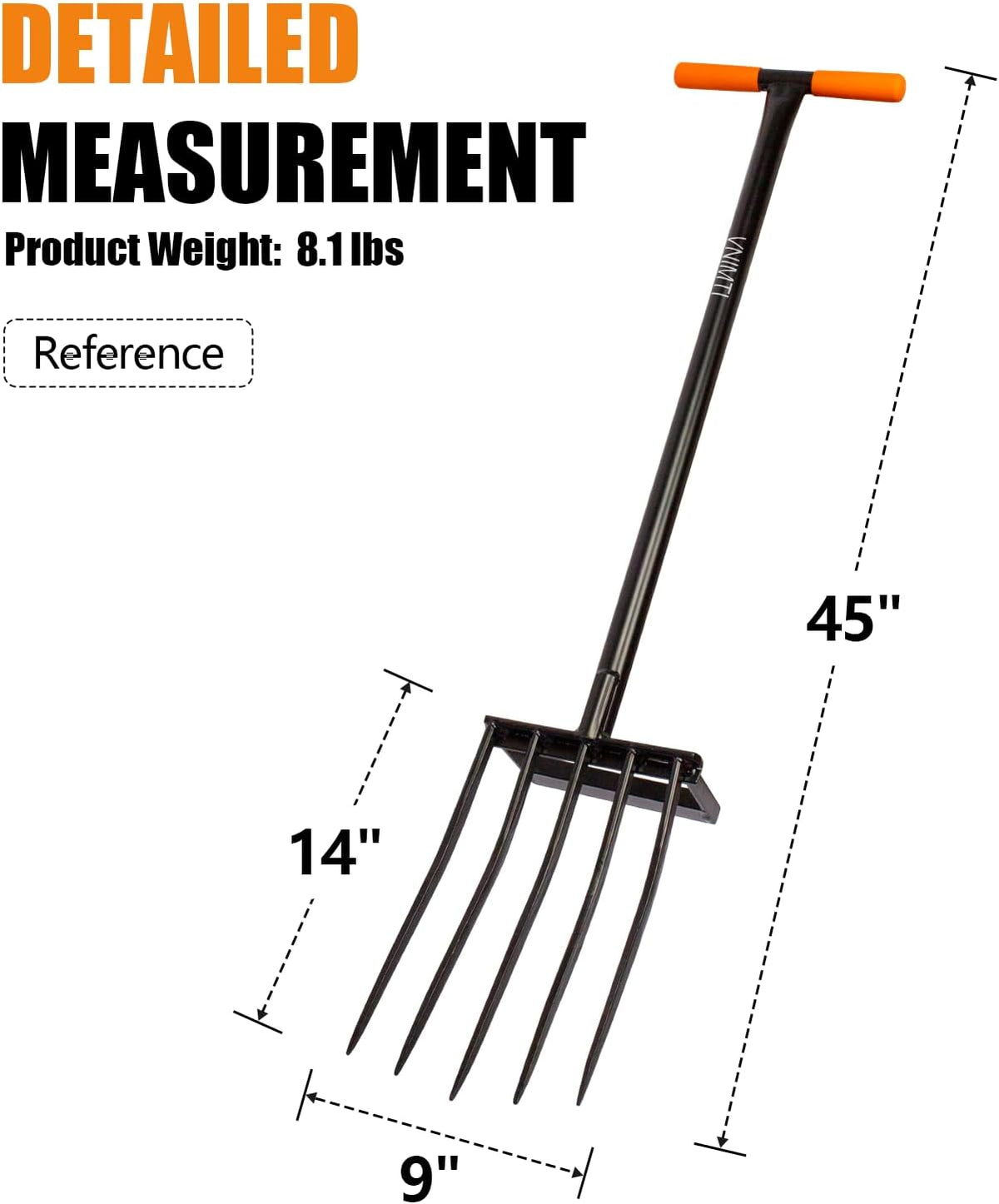 VNIMTI Pitchfork for Gardening, Heavy Duty Pitch Fork with Steel Handle, 5 Tines Garden Fork for Loosening Soil, Digging, 45 Inches