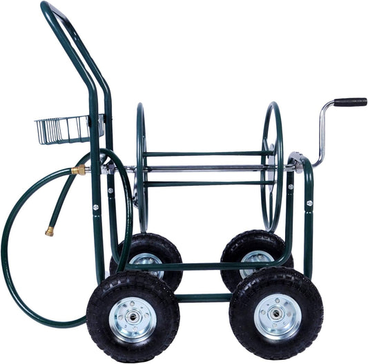 Garden Hose Reel Cart with Anti-rust Paint, Hosemobile Water Hose Reel with Wheels, Storage Basket Holds 250 Feet of 5/8 Inch Hose for Lawn Patio Gardening Task (Metal Grey)