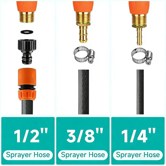 All Metal Sprayer Wand,1/4" & 3/8" & 1/2" Brass Barbs Sprayer Wand Replacement, Built-in Shut Valve Stainless Steel & 2 Hose Clamps