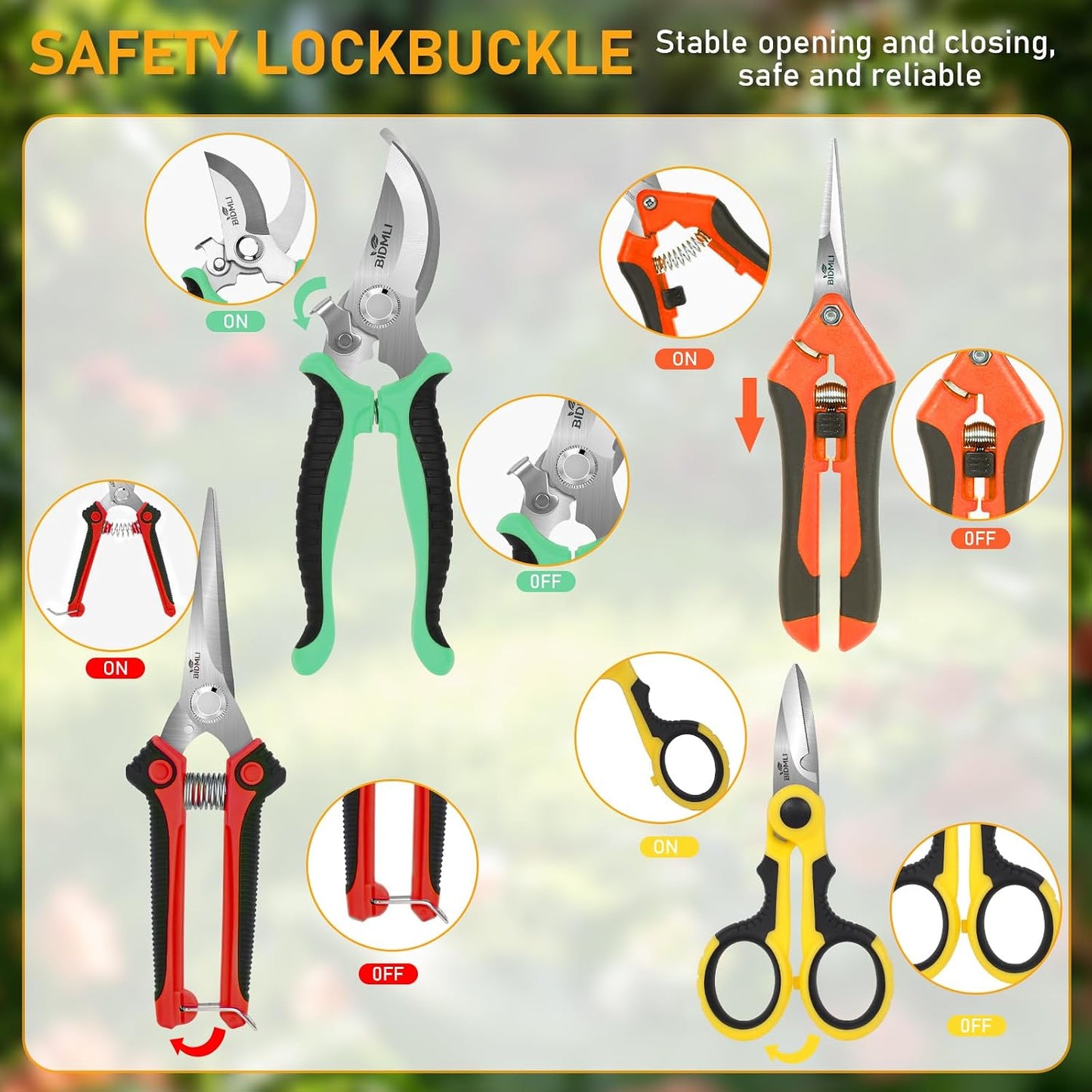 4-Pack Multifunctional Garden Scissors Set- Stainless Steel Pruning &Floral Shears with One-Piece Handle Blades for Tree Pruning, Flower Trimming, and Fruit Picking Tasks at Home&Garden Tool.