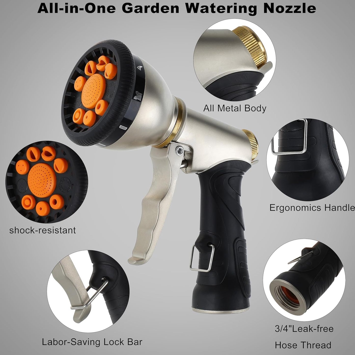 Garden Hose Nozzles Heavy Duty 9 Adjustable Patterns Hose Sprayer Nozzle