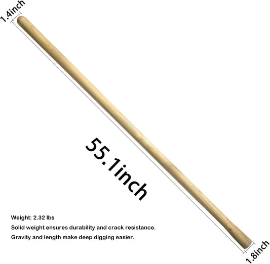 55-Inch Pure Solid Wood Replacement Handle for Garden Hoe Digging Spading, Surface Coated with Protective Paint, Clear Finish, Convenient and Durable (Spade & Fork Head Not Included)