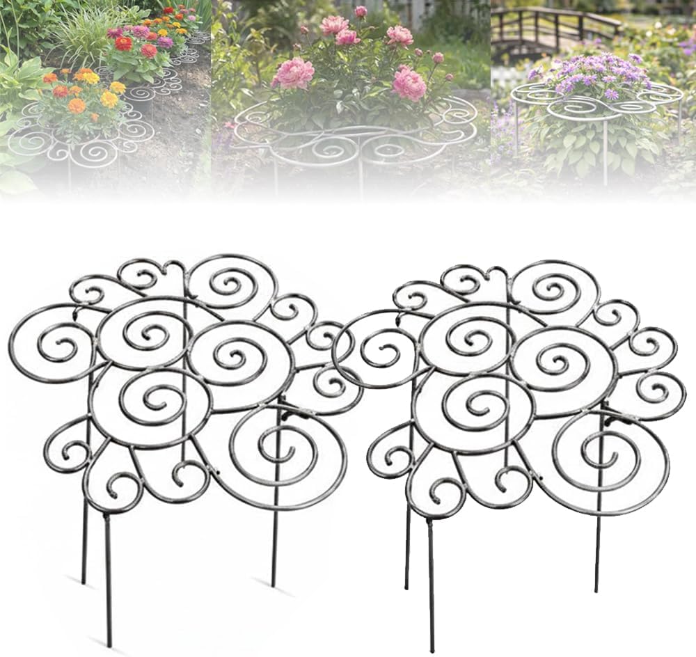 Metal Plant Support Ring, Garden Plants Support Stakes for Flowers Vegetables, Iron Plant Cage, Peony Cage Stand, Flower Hoop, Decorative Grow Through Rings Stackable, Outdoor Orchid Clip