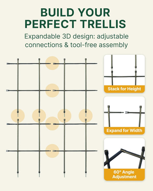 Multi Link Trellis Plant Support Garden Trellis for Climbing Plants Outdoor Plant Supports for Indoor Plants Stackable Fence Tower Modular L or V-Shape for Balconies & Gardens, Gray, 16 Pieces