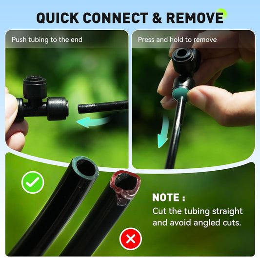Quick-Connect 1/4 Drip Irrigation Tubing Adjustable Water Flow Rate Accessories Kit/Expansion Kit Pack for Extra 10 Plants, Dripline Tubing (ID: 1/6” / 4mm & OD: 1/4” / 6mm)