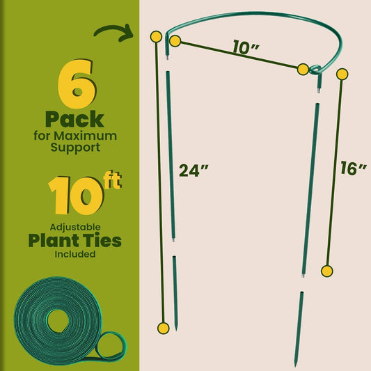 6 Pack Plant Support Stakes – Peony Cages and Supports –10" W x 16" - 24" H
