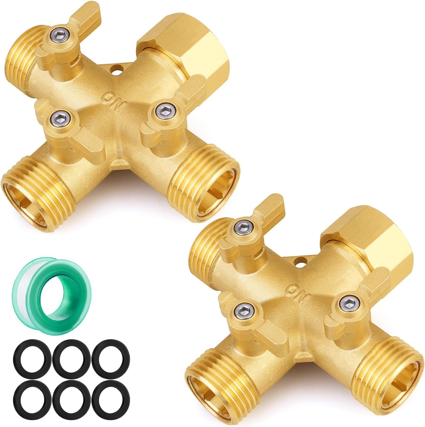 Garden Hose Splitter, Brass 3 Way Valve 3/4" GHT, 1 Pack