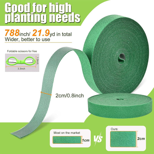 Plant Ties, 20mm 66ft Adjustable Garden Velcro Tape Strips with Scissors for Climbing Plant, Reusable Thicker Support Straps for Growing, Tomato Vines Stem, Cable Ties
