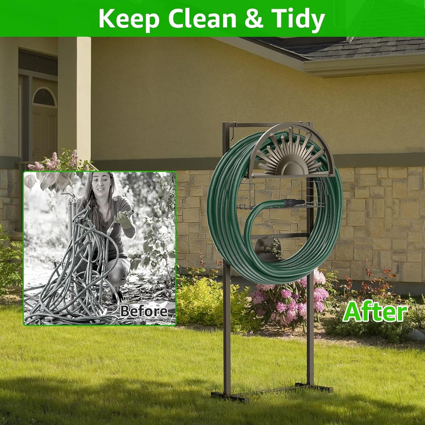 Garden Hose Reel Holder Stand, 77Inch, Holds 150-Feet of 5/8 Inch Hose