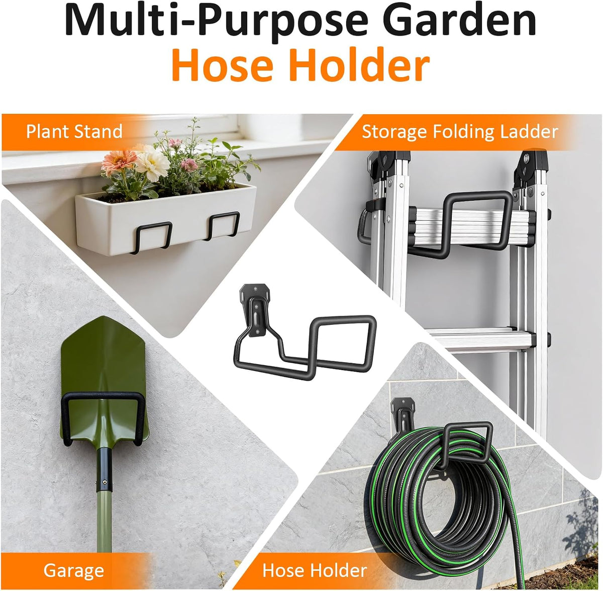 2 Pack Garden Hose Holder - Heavy Duty Metal Hanger Wall Mount, Water Hose Holder for Outside Yard, Water Hose Reel, Garden Storage Hook Rack