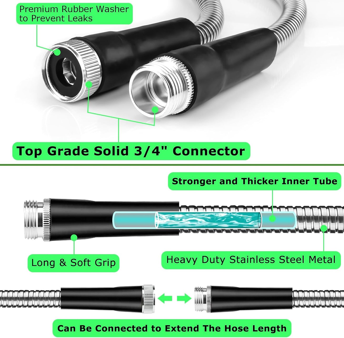 Metal Hose 50 FT, Stainless Steel Garden Hose with 10 Function Nozzle