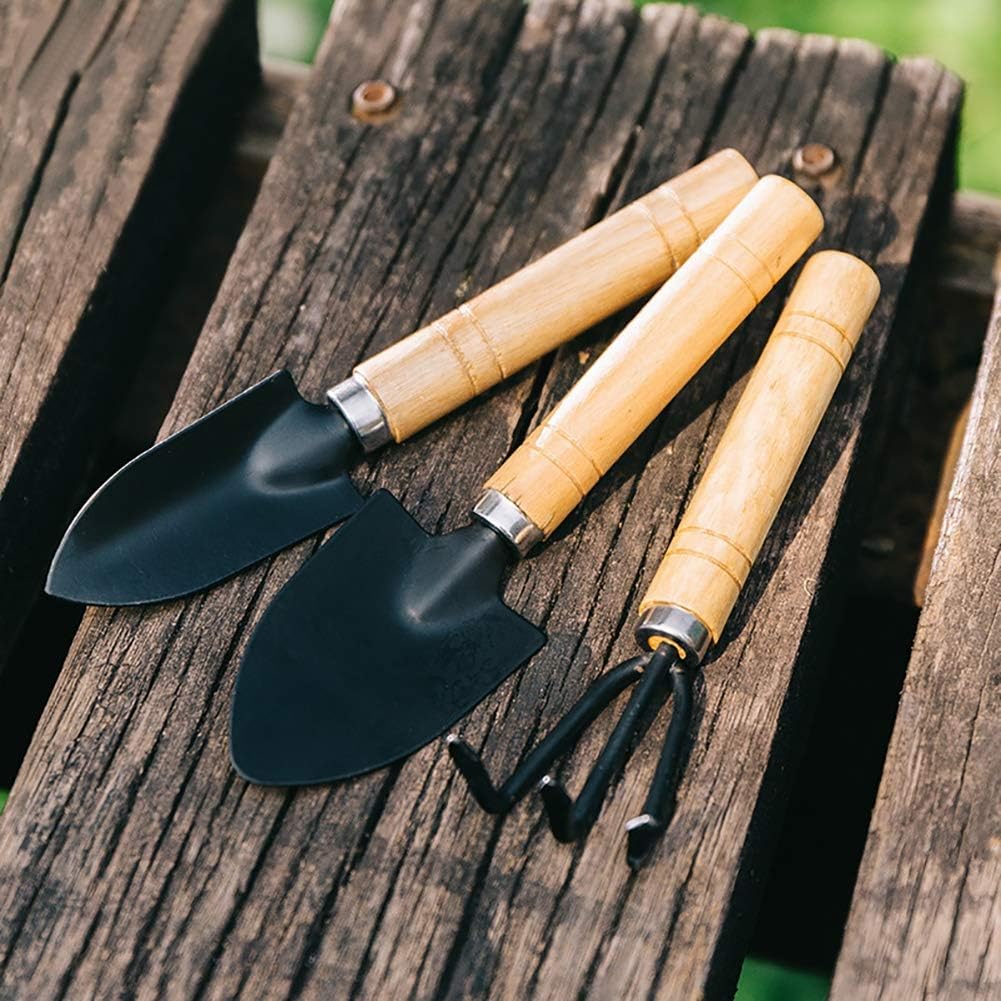 3Pcs Garden Tool Set Garden Tools Kit High Heavy Duty Cast Gardening Tool Set with Hand Trowel Transplant Trowel and Hand Rake