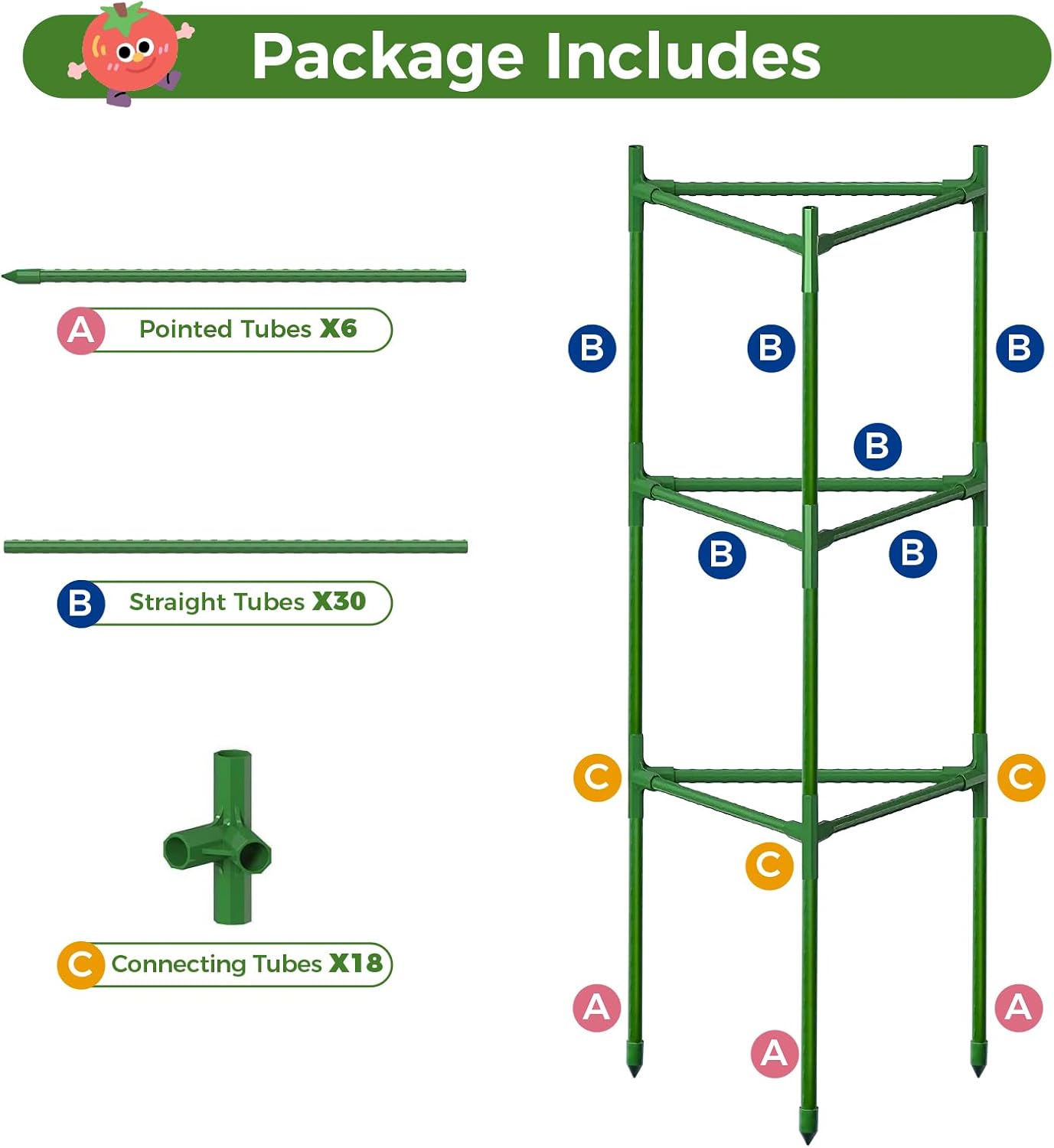 4 Pack Extra Wide Tomato Cages for Garden Up to 47.2'',Tall Metal Plant Supports for Raised Garden Bed, Foldable & Sturdy Steel Stake Cages for Tomato, Eggplant,Pepper, Pea (4 Pack)