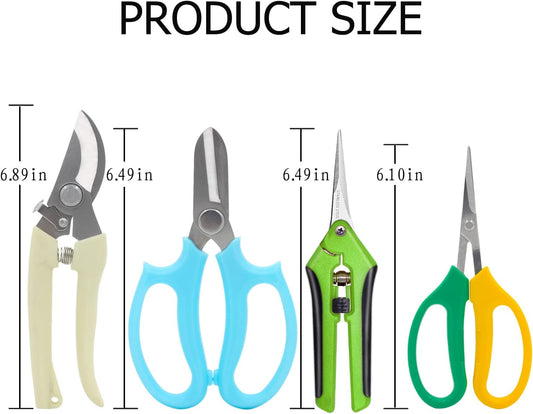 Garden Pruning Shears Garden Scissors Herb Scissors Florist Scissors Floral Snips Bonsai Scissors Hand Pruner with Gardening Gloves,Stainless Steel Straight Tip and Curved Blades,Green+Blue