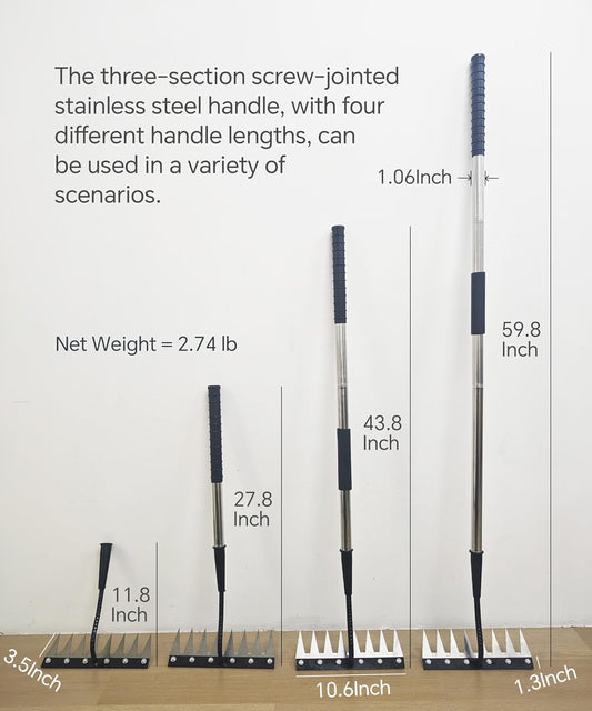 Weed Puller Tool Rake Heavy Duty with Stainless Steel Long Handle,Garden Weeding Rake for Removing Weeds, Loosening Soil, Cleaning Flower Beds, Pine Needles & Lawn Prep (8 Tines)