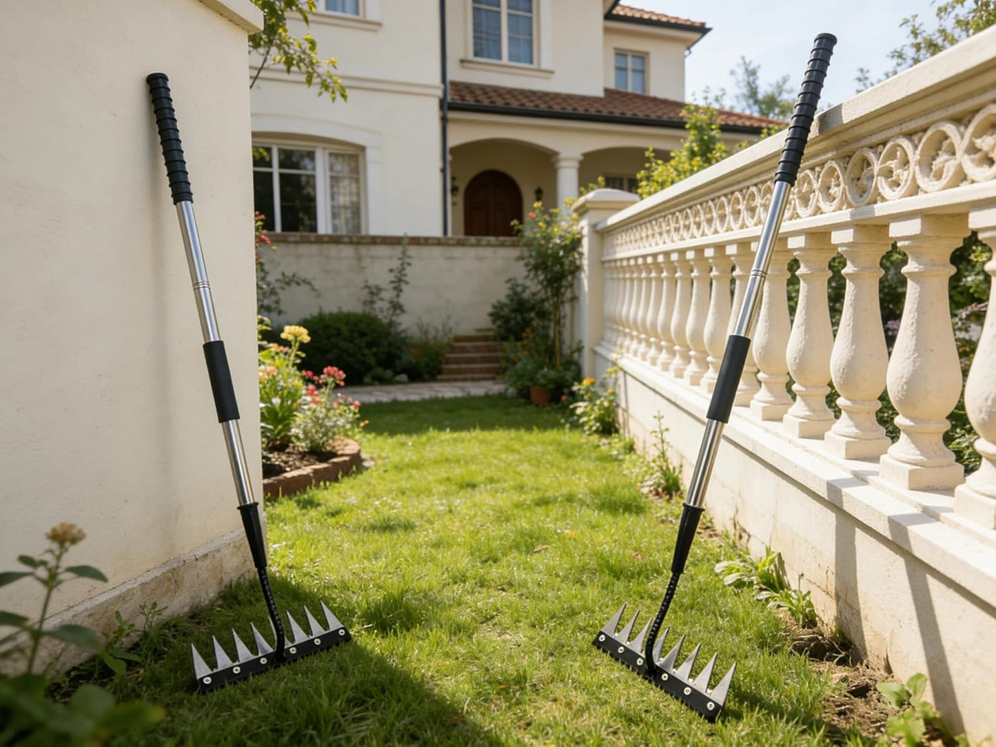 Weed Puller Tool Rake Heavy Duty with Stainless Steel Long Handle,Garden Weeding Rake for Removing Weeds, Loosening Soil, Cleaning Flower Beds, Pine Needles & Lawn Prep (8 Tines)
