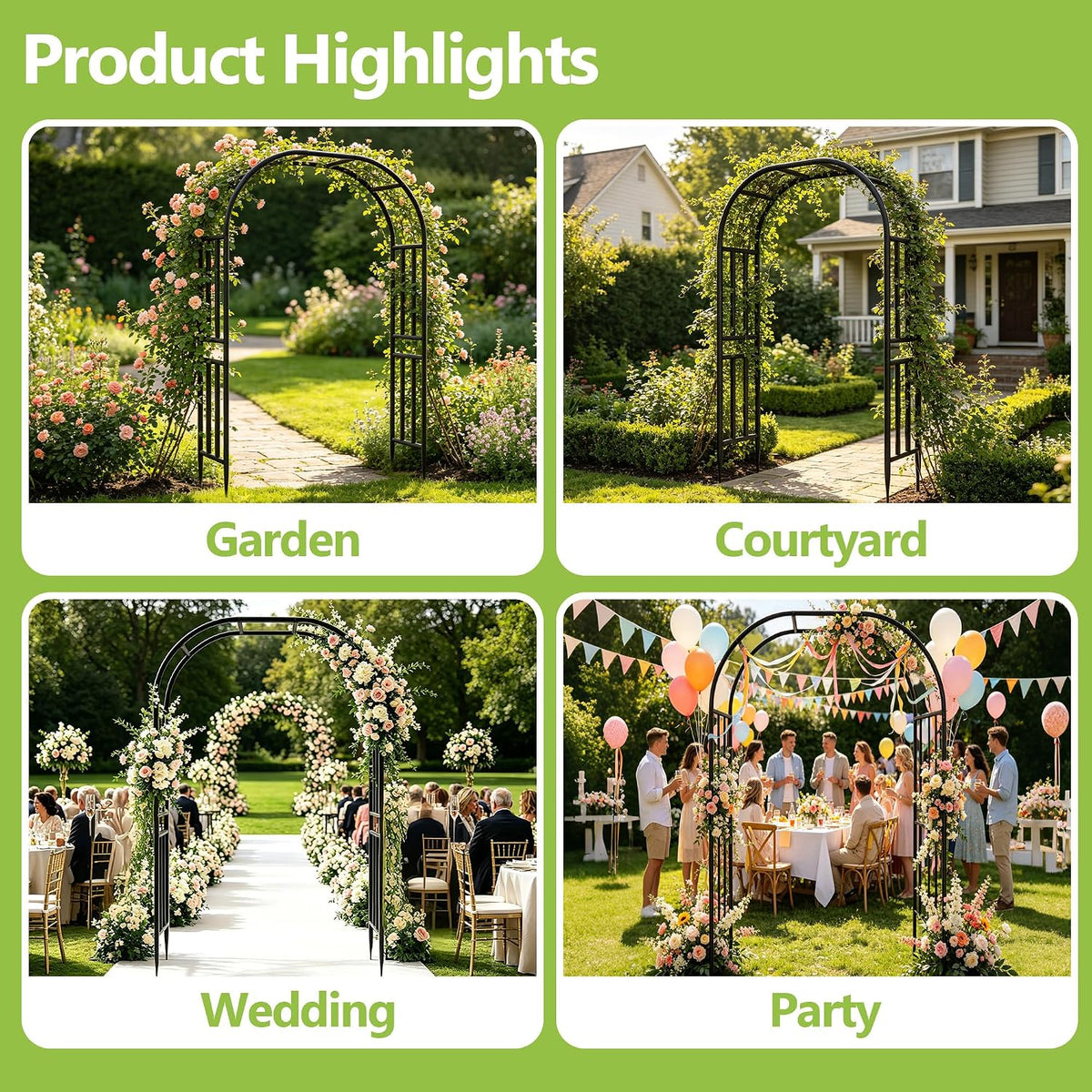 Garden Abor - 88"(H)*51"(L), Sturdy Metal Garden Arch with Rust-Resistant Finish, Trellis for Climbing Plants Outdoor, Ideal as Wedding Arches for Ceremony(20MM Pipe)