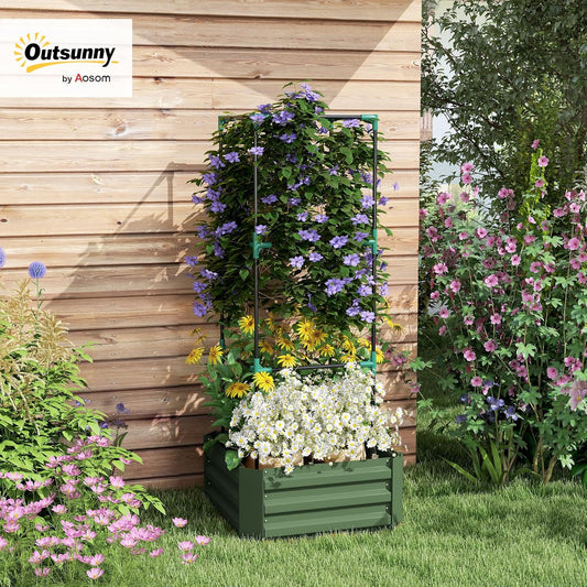 55" Tall Galvanized Raised Garden Bed with Trellis, Green