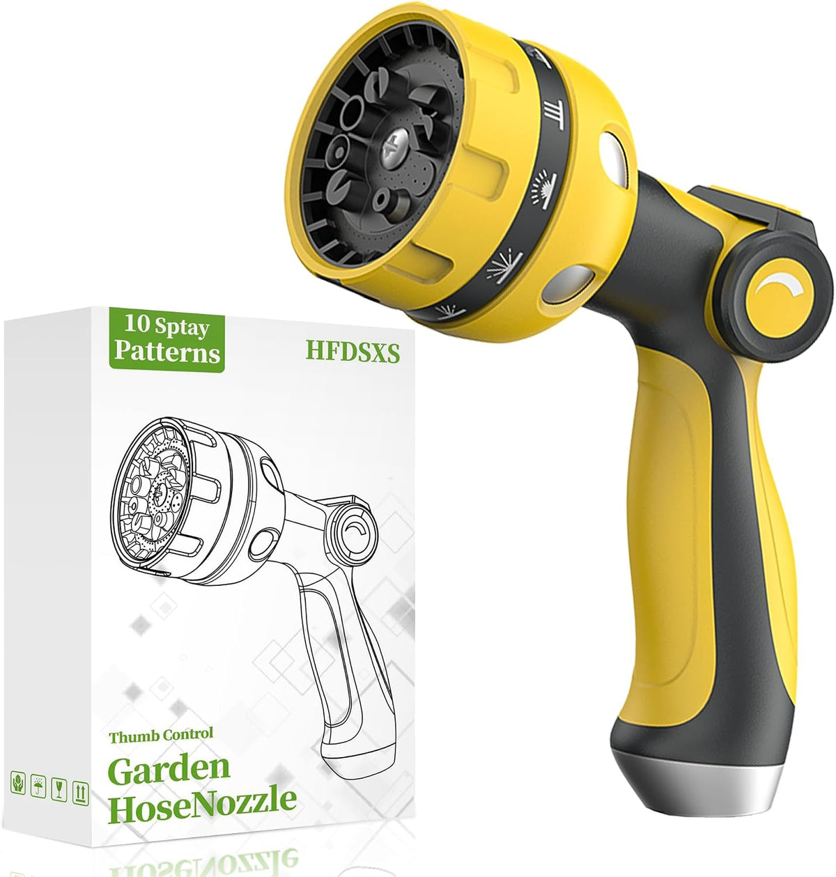 Garden Hose Nozzle, Heavy Duty Water Hose High Pressure Sprayer with 10 Watering Patterns, Thumb Control On Off Valve, for Watering outdoor Plants & Lawn, Car & Pet Washing-(Orange Red)