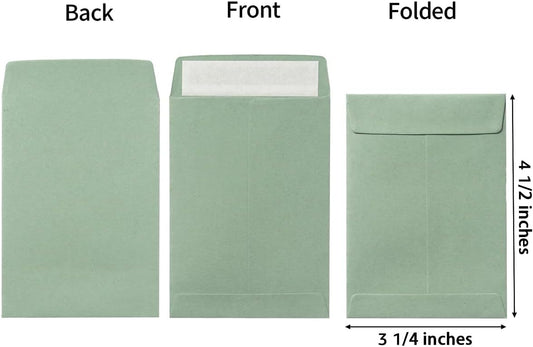 100 Pack Seed Envelopes Self-Adhesive, 3 1/4 x 4 1/2 inches, Sage-Green