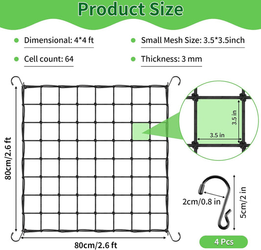 Trellis Netting, Scrog Net 4×4 ft, Heavy-Duty, Grow Tent Accessories, 1 Pcs
