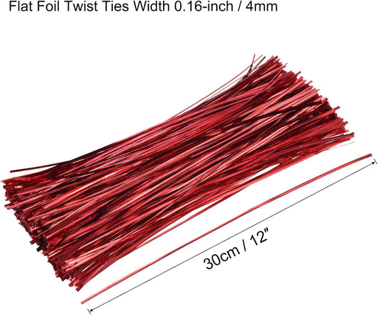 Foil Twist Ties 12" 30cm Metallic Plastic Closure Tie for Tying Bread, Candy, Cookies, Gift Bags Arts Crafts Ties Red Pack of 750