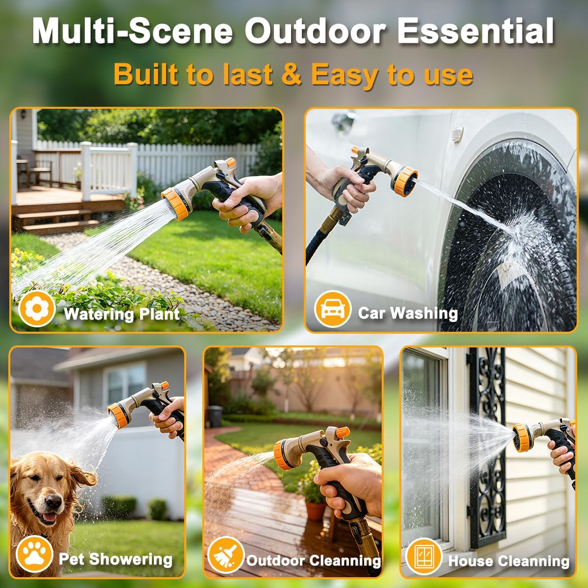 Metal Garden Hose Nozzle Heavy Duty, Rear Trigger Water Sprayer