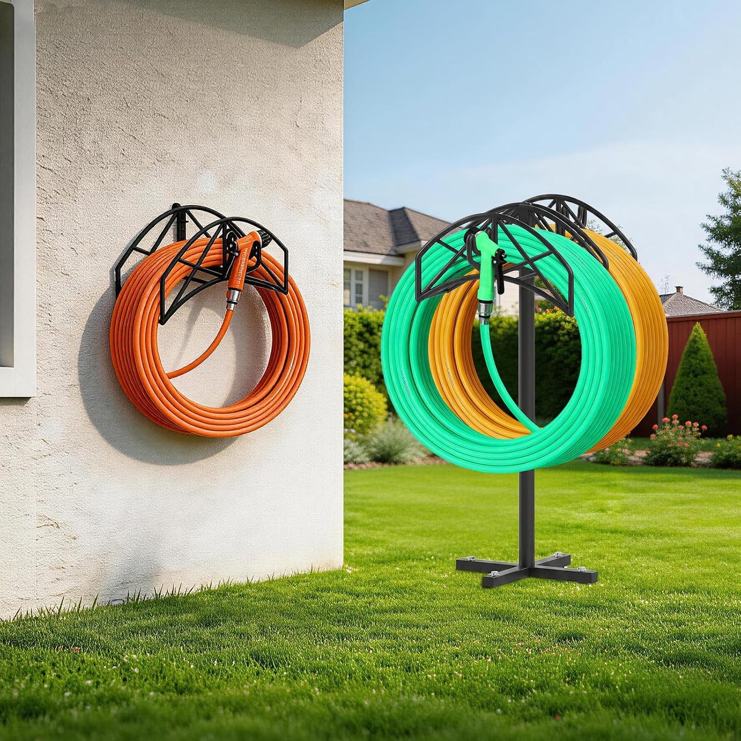 Garden Water Hose Holder Heavy Duty Stand With 4 Spikes, 2Pc Basket