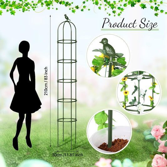 2 Pack 7 ft Garden Trellis Obelisk for Rose Trellis Climbing Plants Outdoor Rustproof for Pots Tall Tower Plant Support Metal Garden Vines Flower Plants Support Outdoor Indoor (Green)