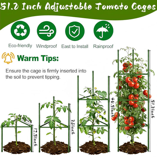 6 Pack Tomato Cages for Garden, 51.2 Inch Tall Adjustable Tower Tomato Trellis for Raised Garden Bed, Heavy Duty Metal Tomato Plants Support Stakes for Outdoor Pots Climbing Plants, Vegetables, Flower