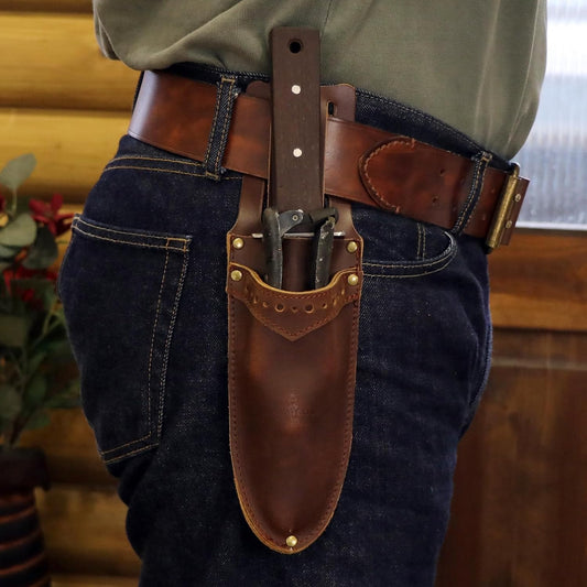 Leather Garden Pruning Shears Folding Saw Double Holster Knife Sheath Pouch