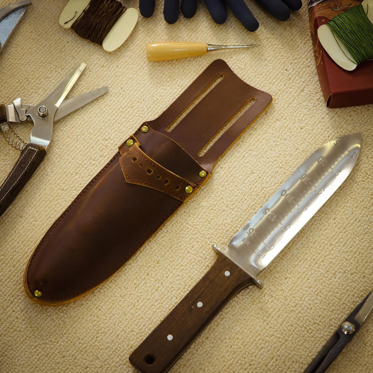 Leather Garden Pruning Shears Folding Saw Double Holster Knife Sheath Pouch