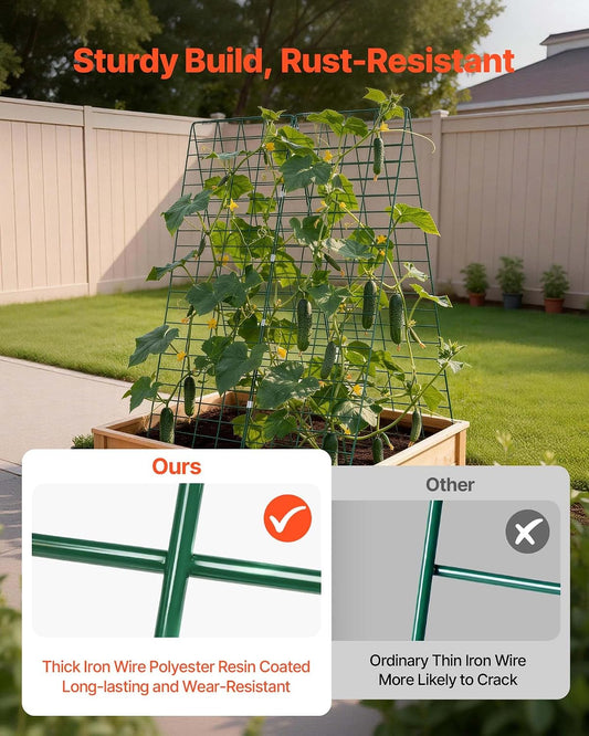 Cucumber Trellis, 46" x 34" Foldable A-Frame Garden Trellises for Raised Bed, 4 Panels, Metal Rustproof Outdoor Climbing Plant Support with 2 Plant Bags for Vine, Peas, Beans, Tomato, Flowers