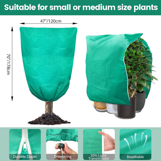 Plant Covers Freeze Protection, 47"W x 70"H Large Frost Cloth Blankets 2.47oz/yd² with Zipper Drawstring, Reusable Frost Tree Covers Shrub Jackets for Winter Outdoor Plants Potted Fruit Tree